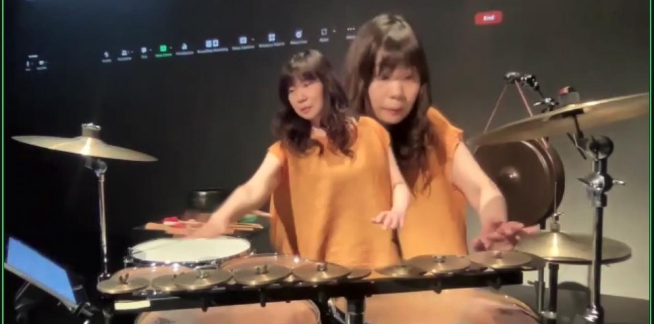 multiple views of same percussionist playing percussion 