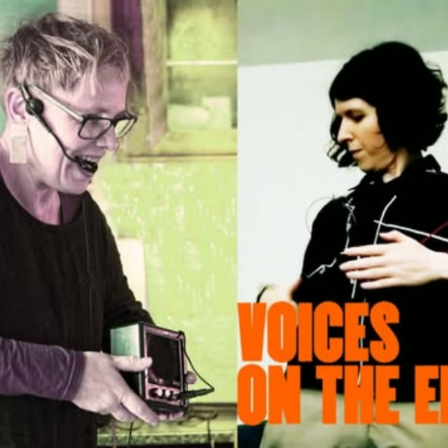 Iris Garrelfs and Jenn Kirby with the text Voices on the Edge